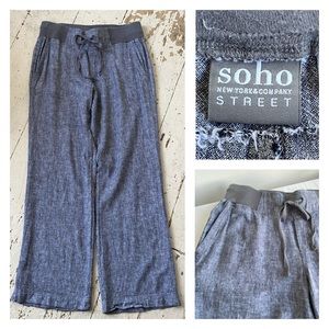 SoHo Grey Linen Blend Pull-On Draw String Wide Legs Pants